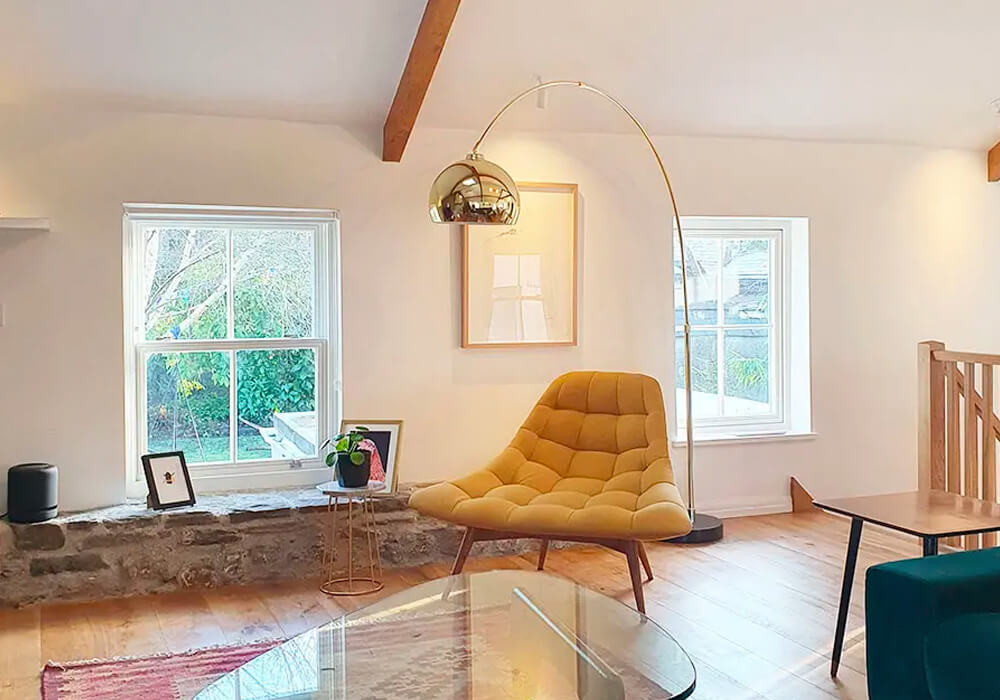 White sliding sash windows in upstairs living area