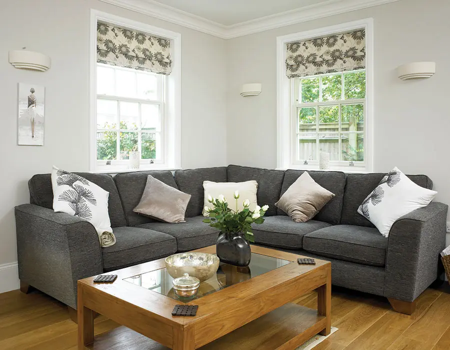 Living area with sliding sash windows